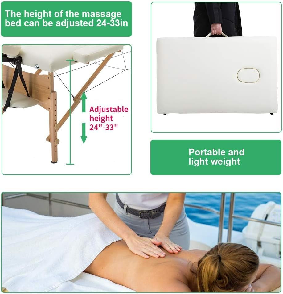 Massage Bed Portable Massage Table 28 Inche Wide Lash Bed Heigh Adjustable 2 Folding Spa Table with Non-Woven Bag for Spa Footmassage Facial Carespa Tattoo