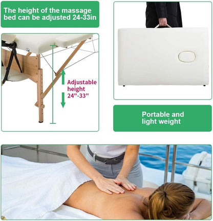 Massage Bed Portable Massage Table 28 Inche Wide Lash Bed Heigh Adjustable 2 Folding Spa Table with Non-Woven Bag for Spa Footmassage Facial Carespa Tattoo
