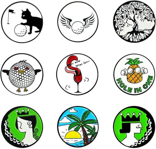 Lot of 10 Golf Ball Markers Assorted Patterns - Soft Enamel Technique
